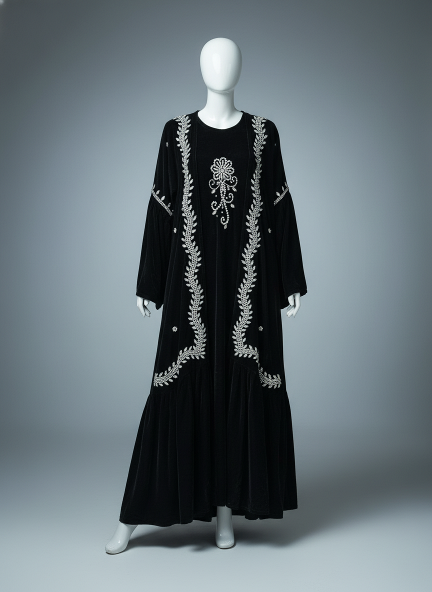 Luxury Gulf 2-Piece Velvet Abaya with Hand Beading