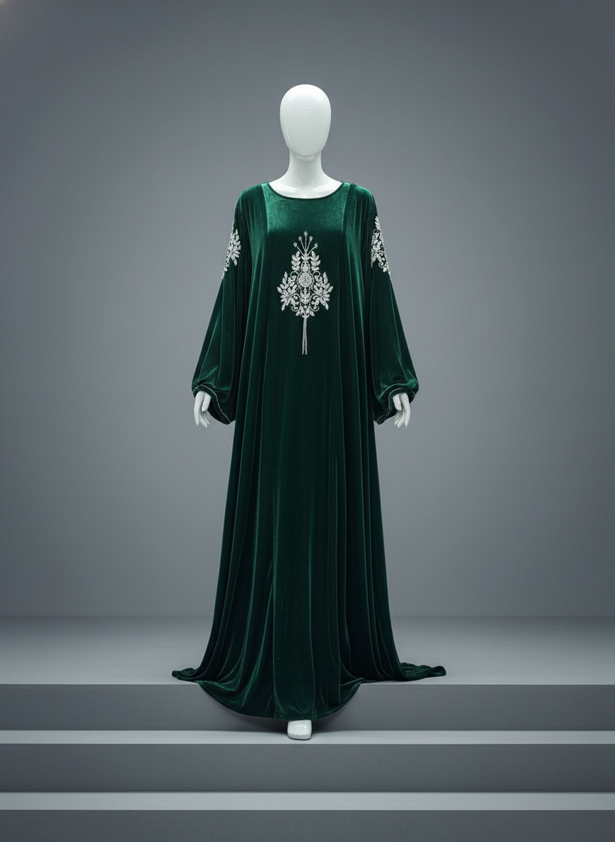 Luxury Gulf 2-Piece Velvet Abaya with Hand Beading