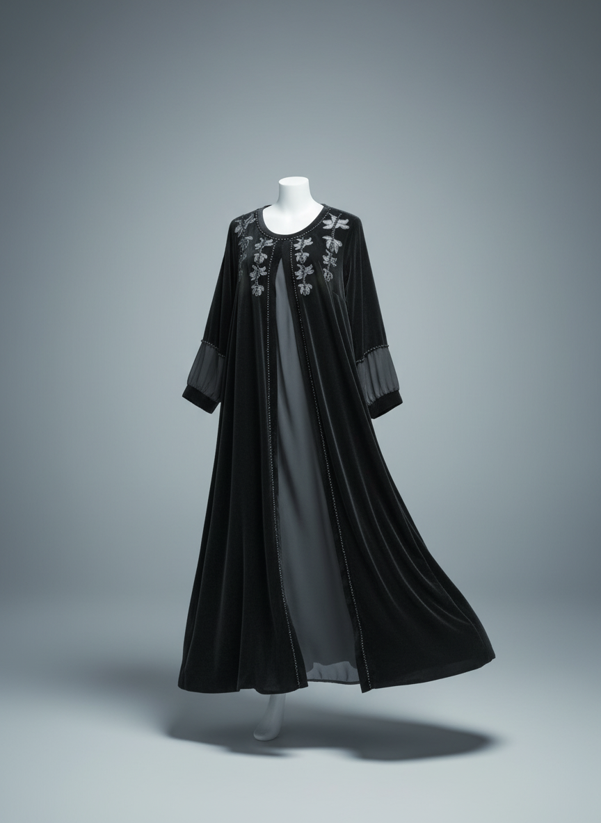 “Luxury deep purple velvet dress for women – elegant soft fabric, long sleeve design.”