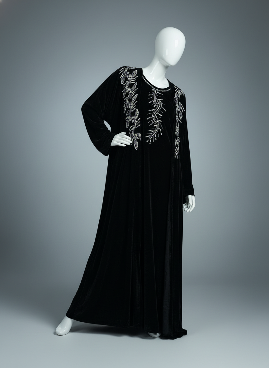 Luxury Gulf 2-Piece Velvet Abaya with Hand Beading