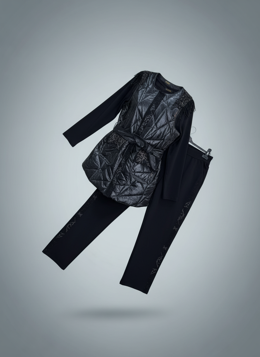 Bitcoin- Turkish 3-Piece Velvet Daily Set — Blouse, Pants & Vest