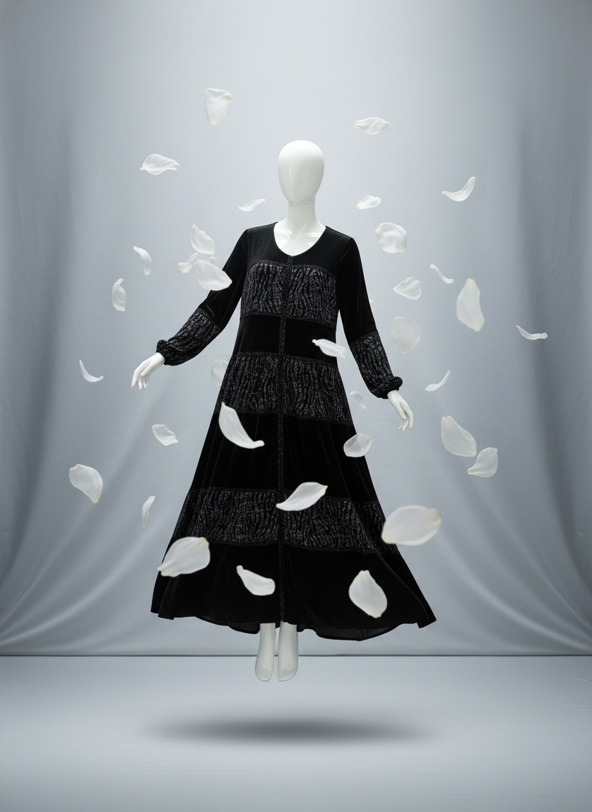 “Luxury gri velvet dress for women – elegant soft fabric, long sleeve design.”