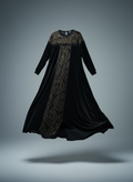 “Luxury black velvet dress for women – elegant soft fabric, long sleeve design.”