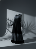 “Luxury black velvet dress for women – elegant soft fabric, long sleeve design.”