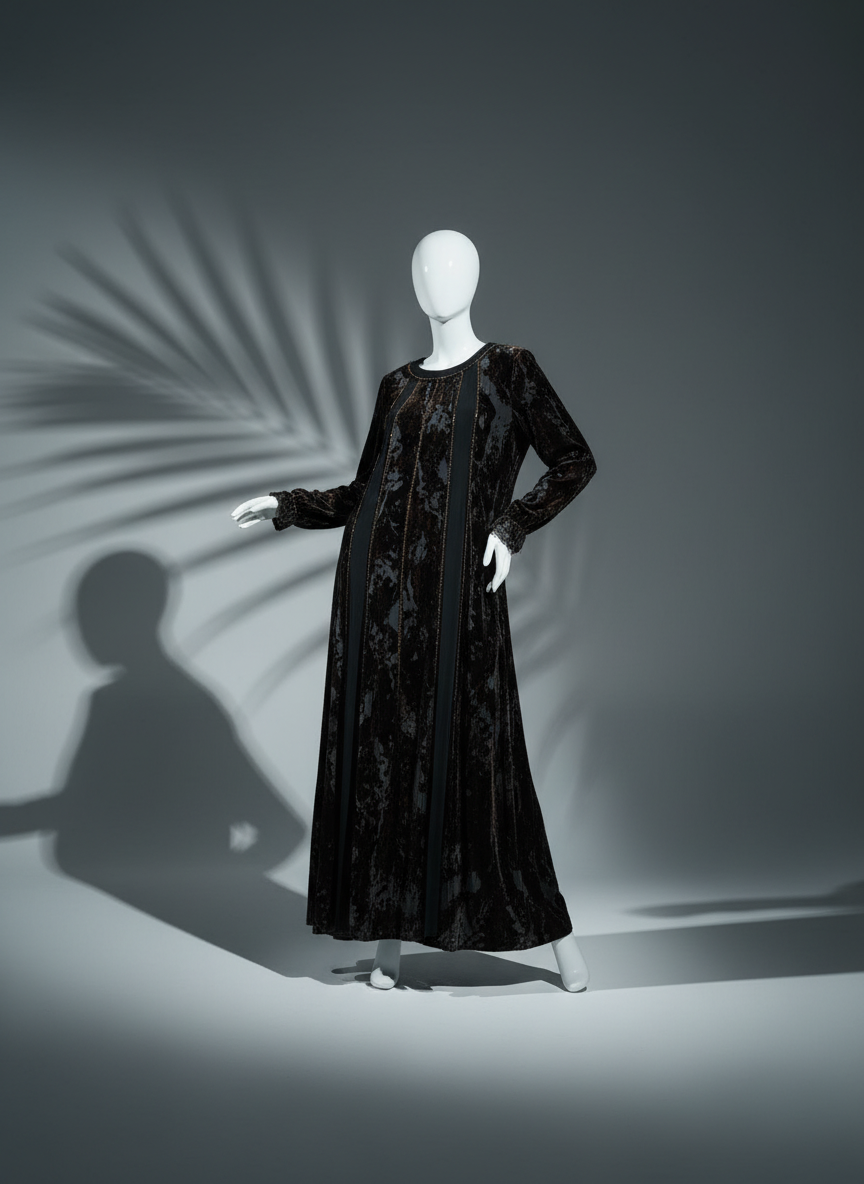 “Luxury brown velvet dress for women – elegant soft fabric, long sleeve design.”