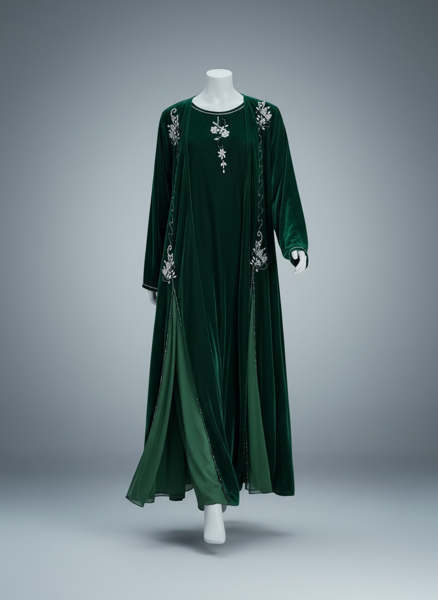 Luxury Gulf 2-Piece Velvet Abaya with Hand Beading