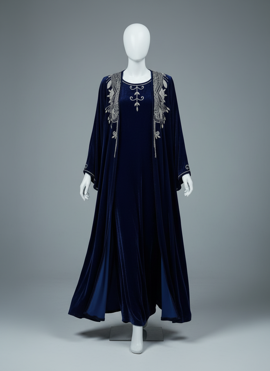Luxury Gulf 2-Piece Velvet Abaya with Hand Beading