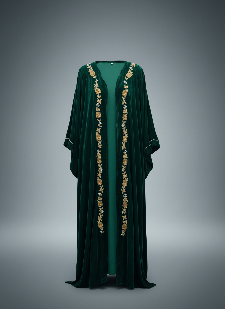 Luxury Gulf 2-Piece Velvet Abaya with Hand Beading