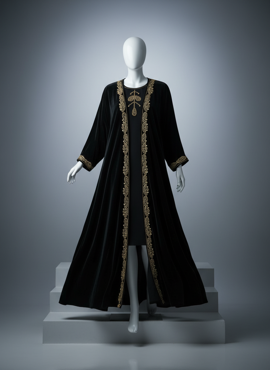 Luxury Gulf 2-Piece Velvet Abaya with Hand Beading