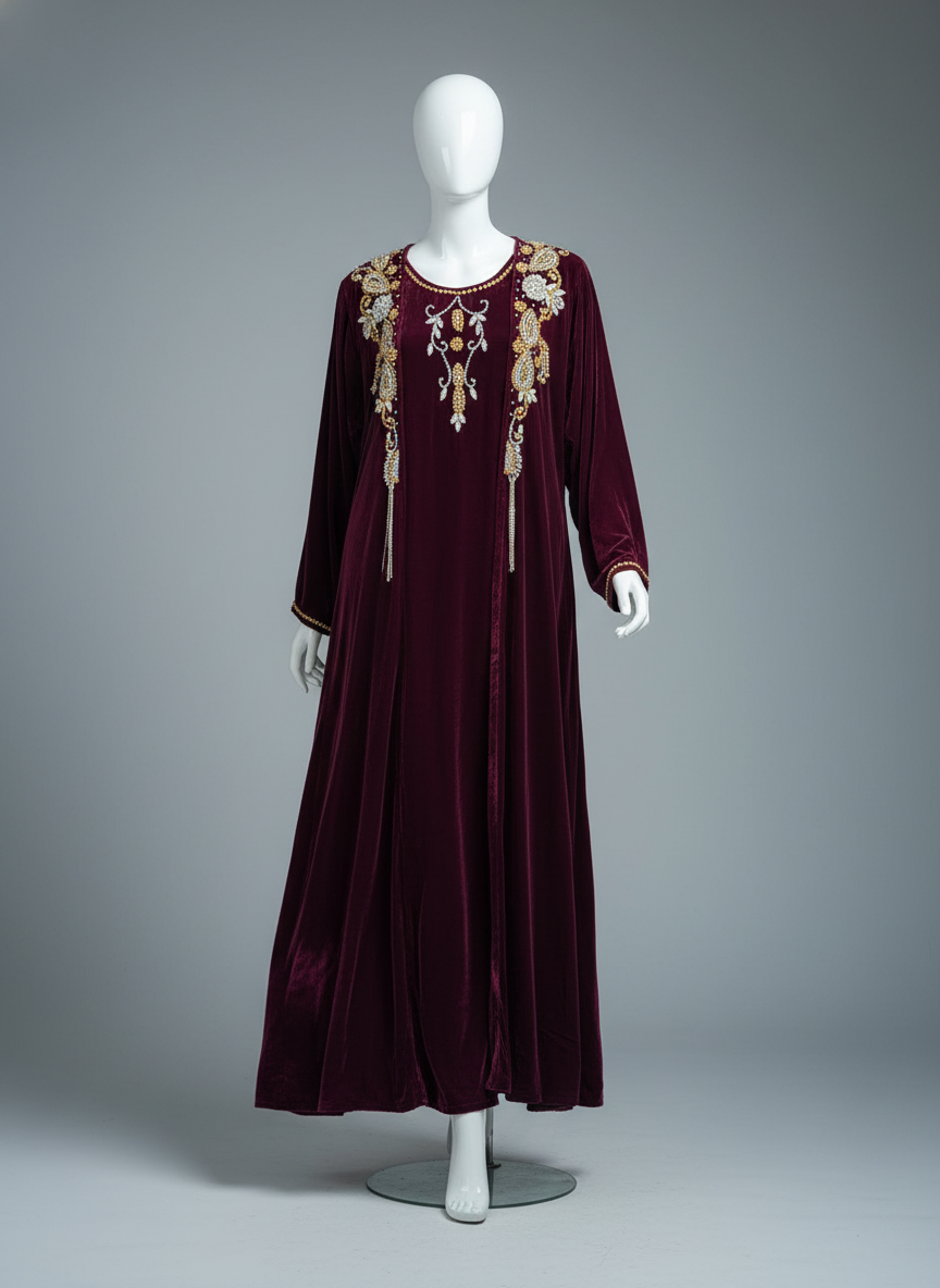 Luxury Gulf 2-Piece Velvet Abaya with Hand Beading
