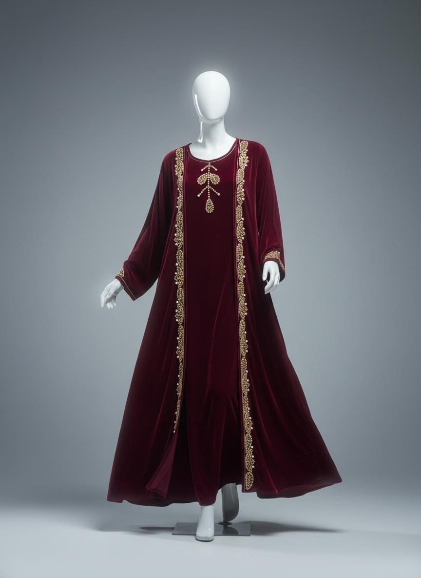 Luxury Gulf 2-Piece Velvet Abaya with Hand Beading