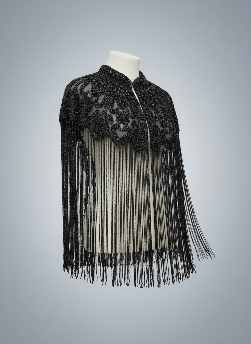 Hand-Beaded Fringe Cape