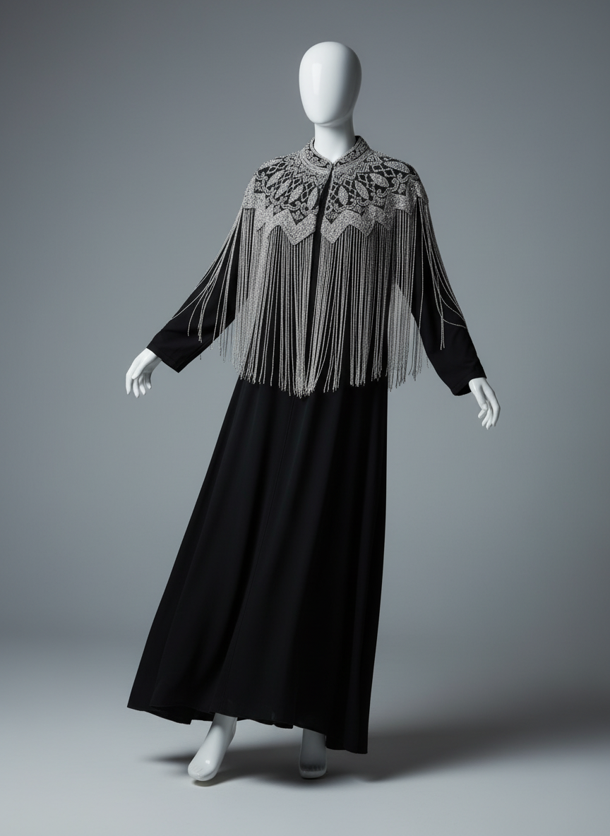 Hand-Beaded Fringe Cape