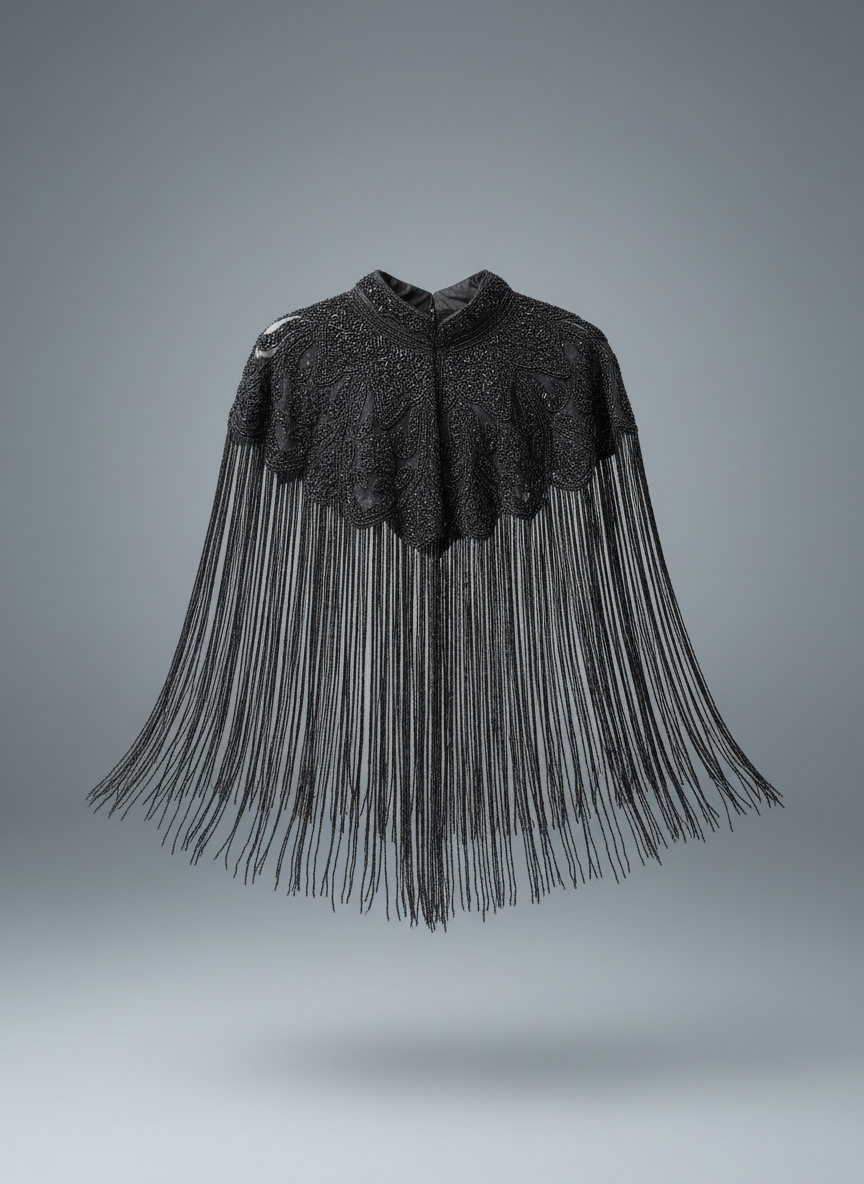 Hand-Beaded Fringe Cape