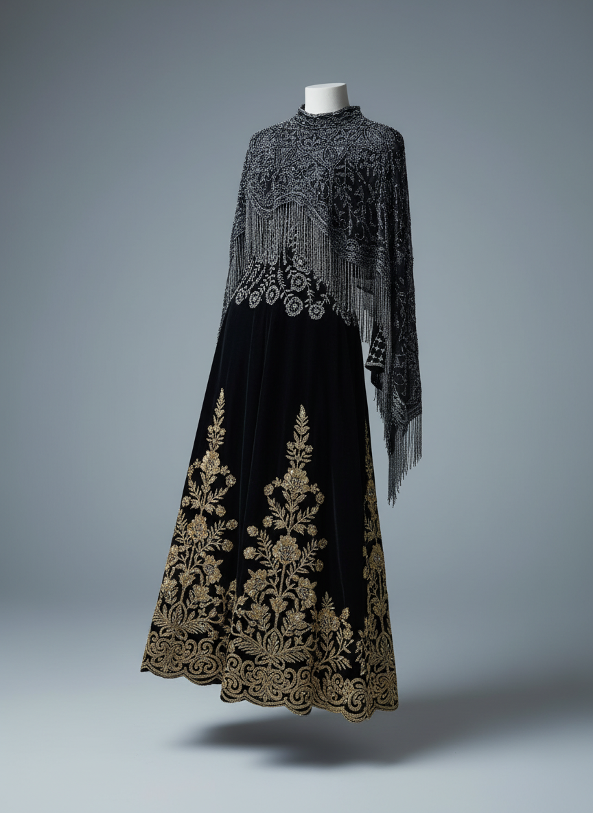 Hand-Beaded Fringe Cape