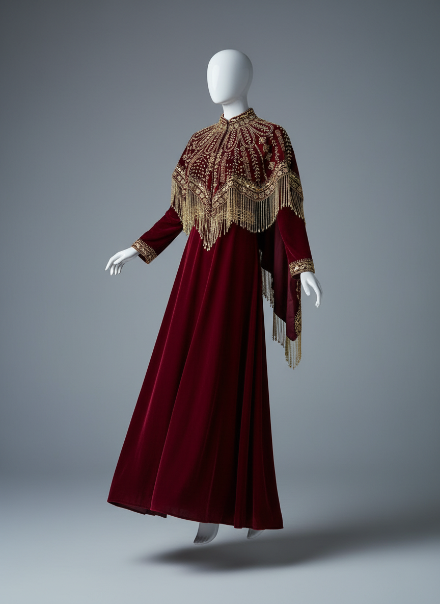 Hand-Beaded Fringe Cape