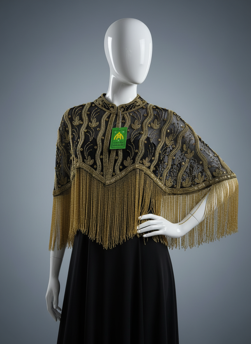 Hand-Beaded Fringe Cape