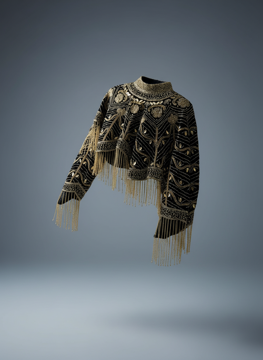Hand-Beaded Fringe Cape