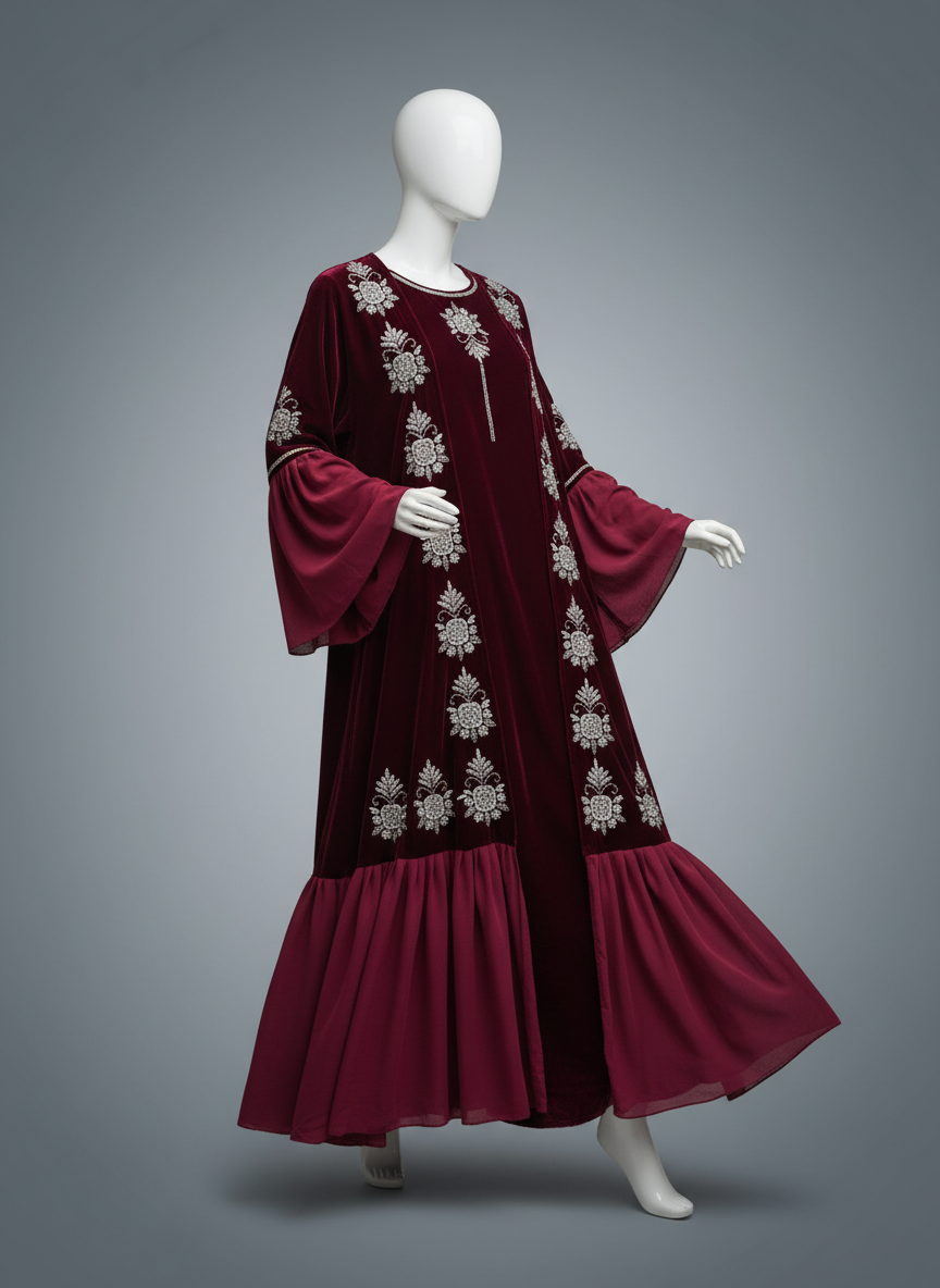 Luxury Gulf 2-Piece Velvet Abaya with Hand Beading