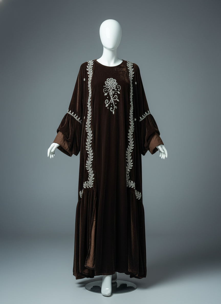 Luxury Gulf 2-Piece Velvet Abaya with Hand Beading