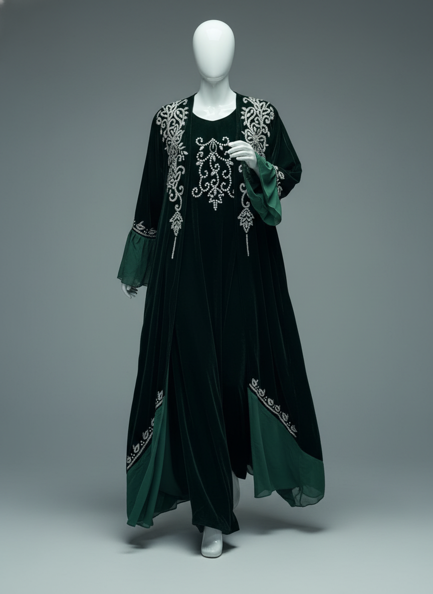 Luxury Gulf 2-Piece Velvet Abaya with Hand Beading