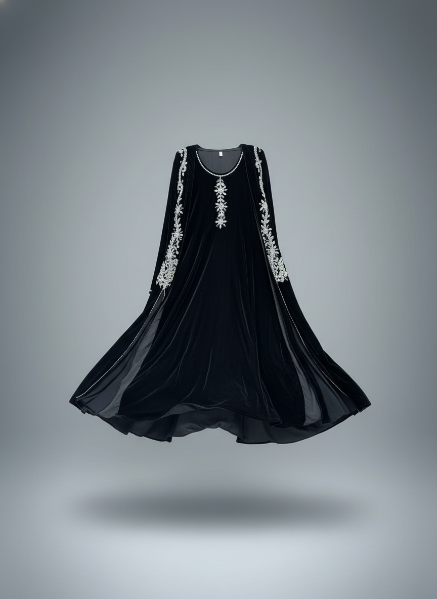 Luxury Gulf 2-Piece Velvet Abaya with Hand Beading