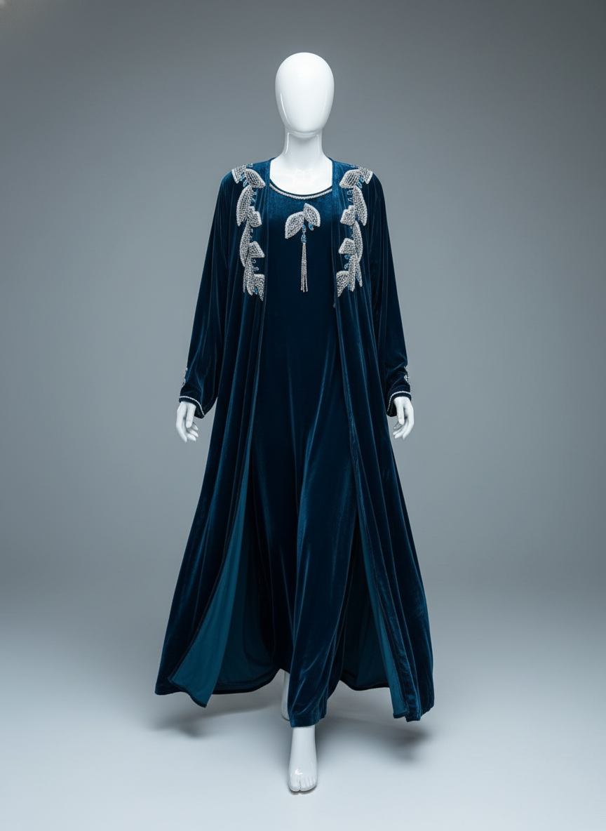 Luxury Gulf 2-Piece Velvet Abaya with Hand Beading