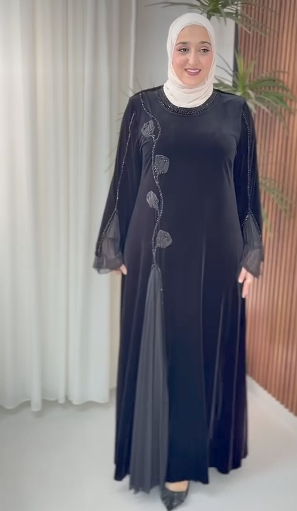Velvet Chiffon-Panel dress